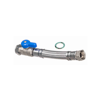 Easi Plumb - 1/2" Str. Comp Valved x Str. Swivel Flexible Plm Connector (400mm Long) - Flexible Plumbing Connectors Dynamite Hardware