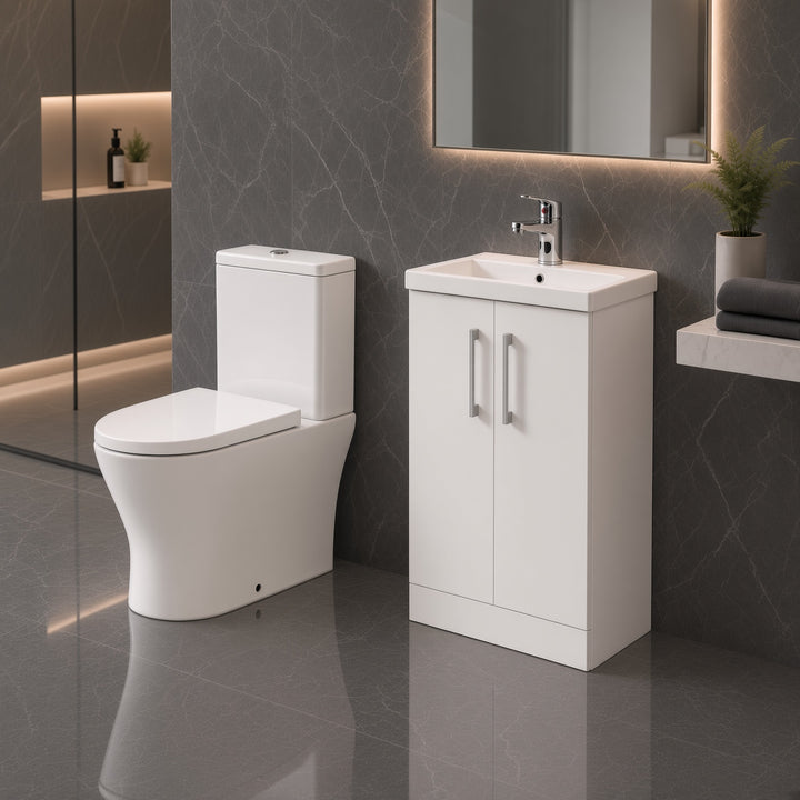 Modern 3 Piece Vanity Bathroom Suite – Rimless Toilet, Vanity & Tap