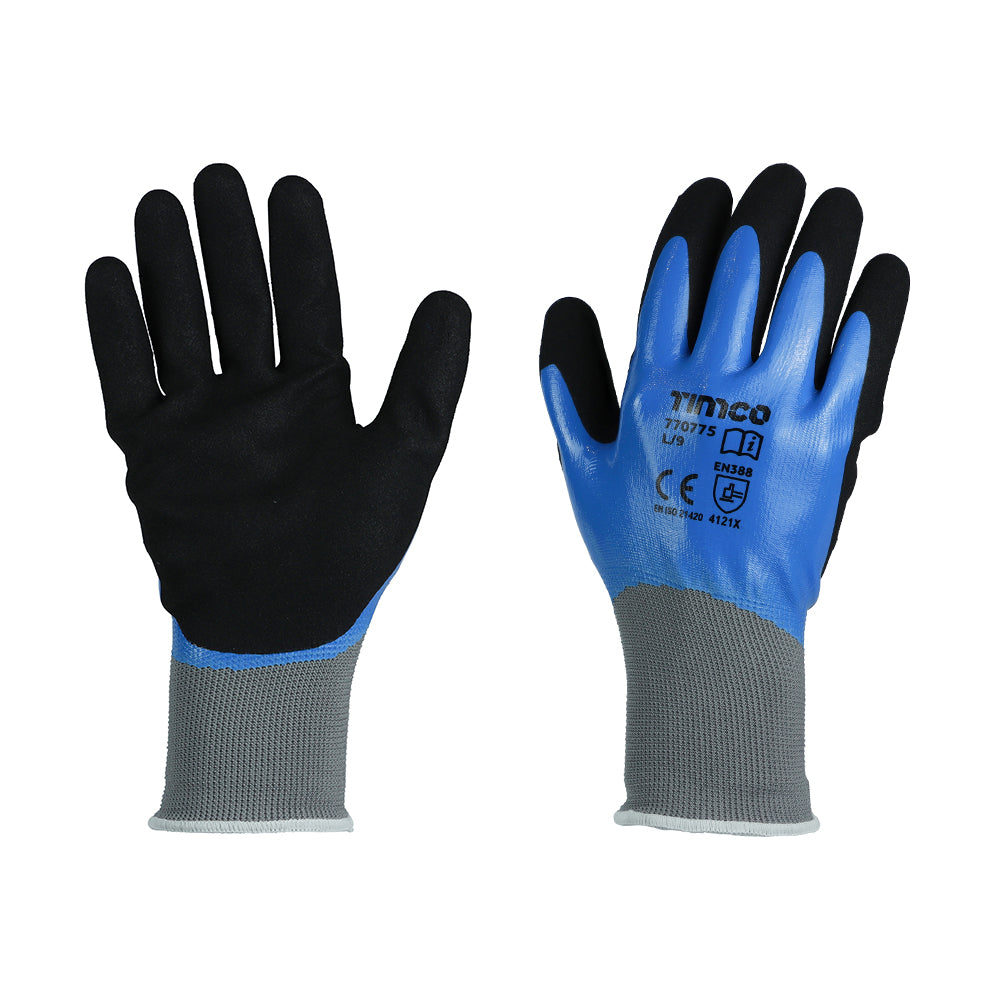 Waterproof Grip Gloves - Sandy Nitrile Foam Coated Polyester Large - Dynamite Hardware