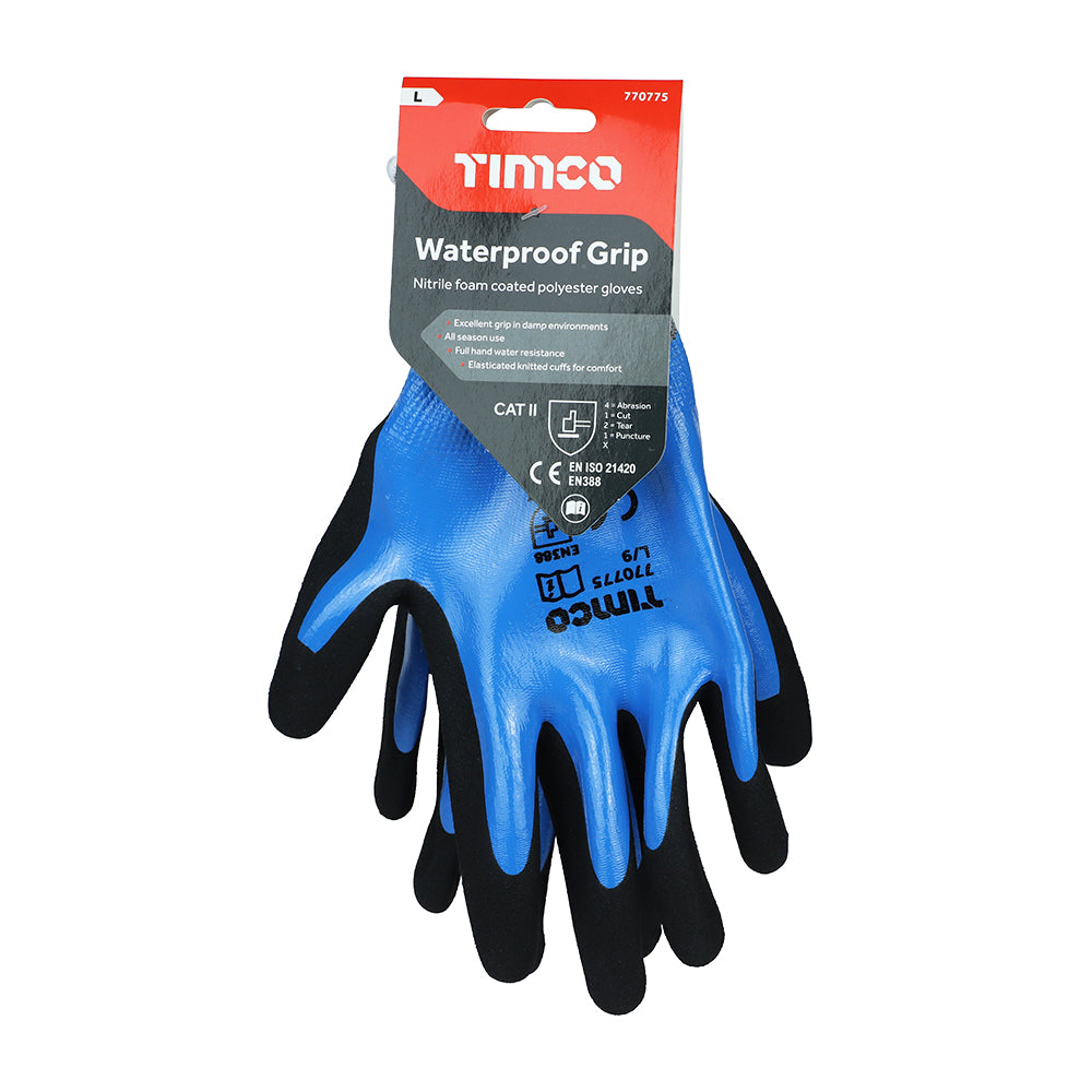 Waterproof Grip Gloves - Sandy Nitrile Foam Coated Polyester Large - Dynamite Hardware