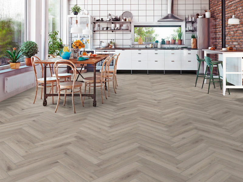 8Mm Herringbone 4V Silver Oak - 1.238M2 Pk  - Ac4 - Er Surface Finish - Lefts & Rights - 8 X 133 X 665Mm