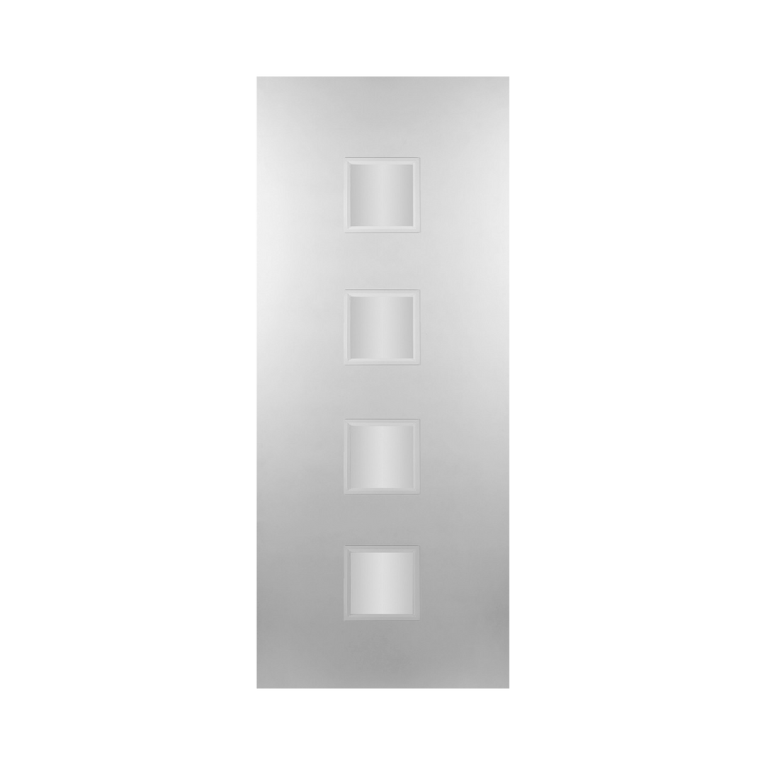 SEADEC Maryland 4 Squares Clear Glass White Primed Design Glass (44MM) - DOOR Dynamite Hardware