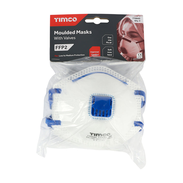 FFP2 Moulded Masks with Valve One Size 3 pack - Dynamite Hardware