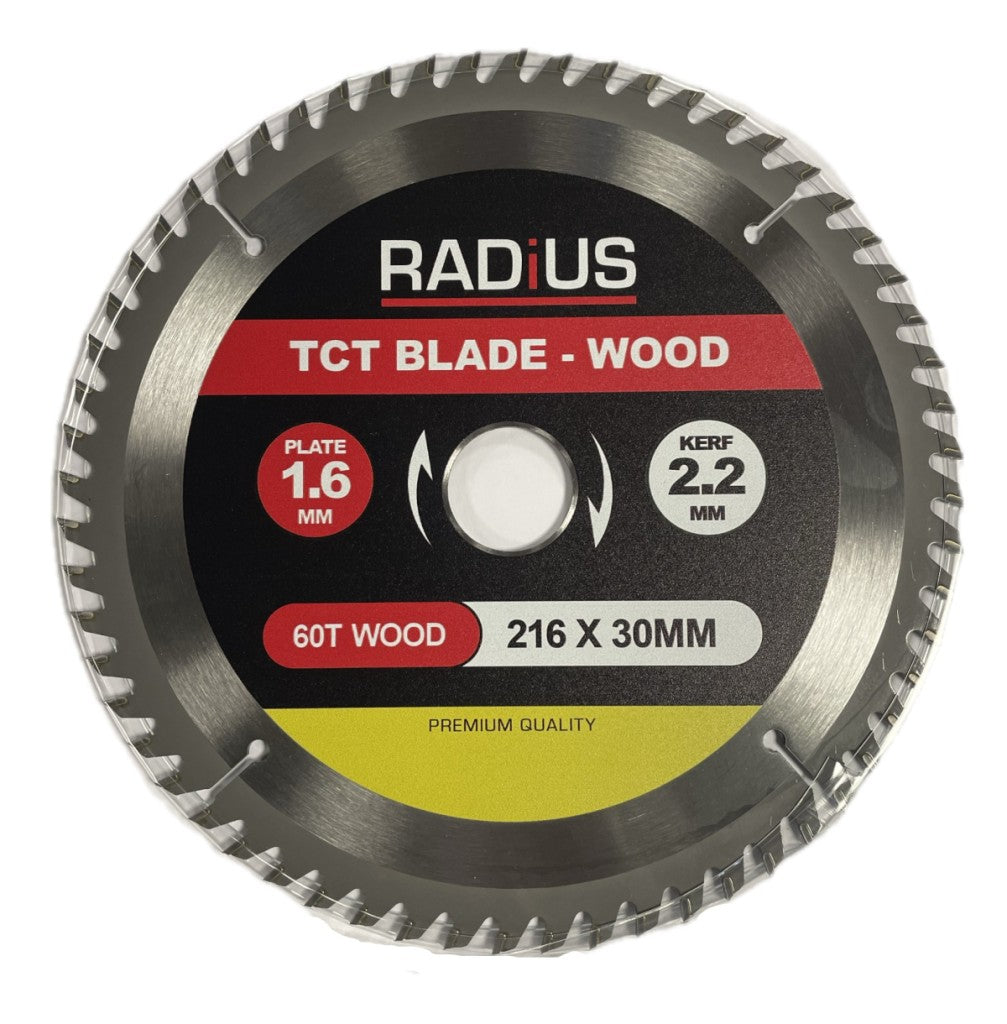 Radius 216mm 60T TCT Wood Blade 30mm Bore