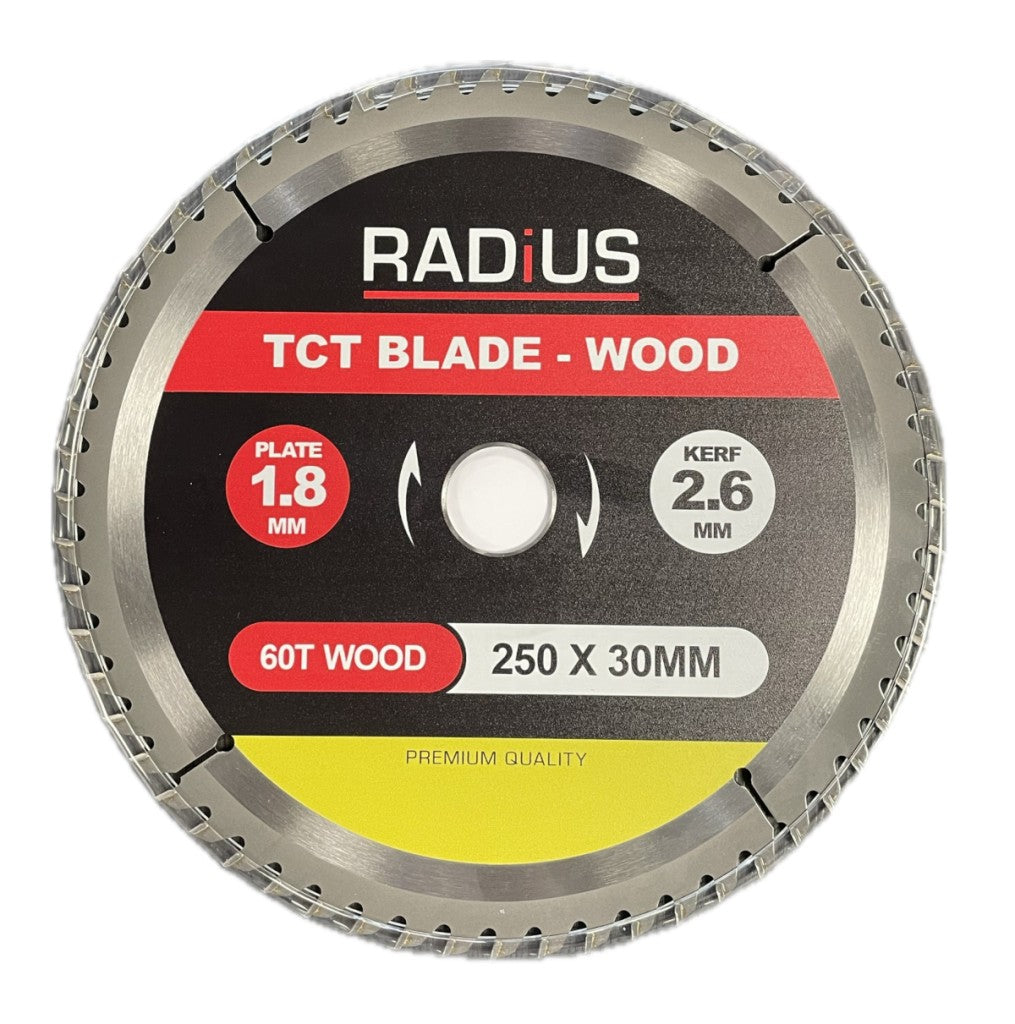 Radius 250mm 60T TCT Wood Blade 30mm Bore