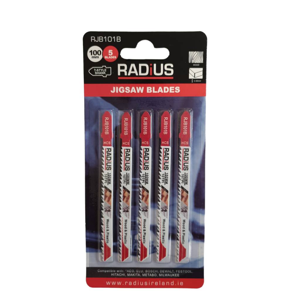 100mm 10TPI  - Radius (101B) Wood & Plastic Jigsaw Blades 5Pce