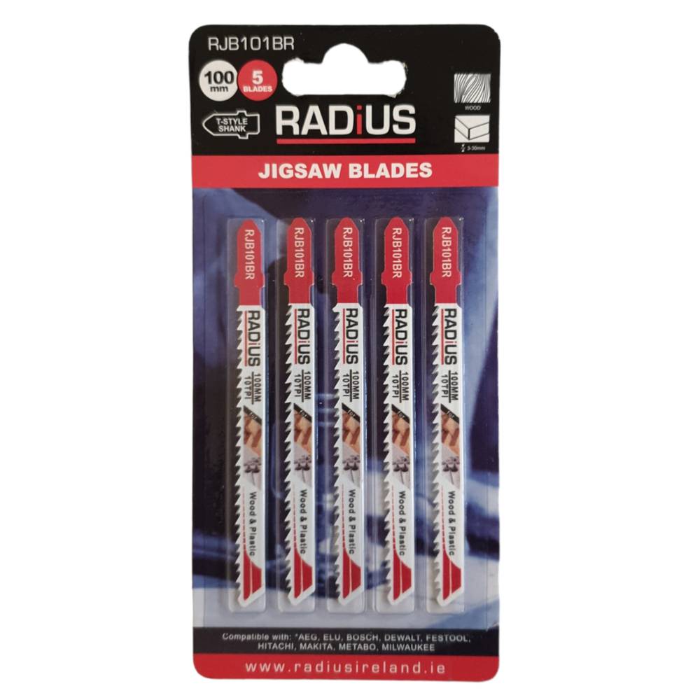 100mm 10TPI  - Radius (101BR) Wood & Plastic Down Cut Jigsaw Blades 5Pce