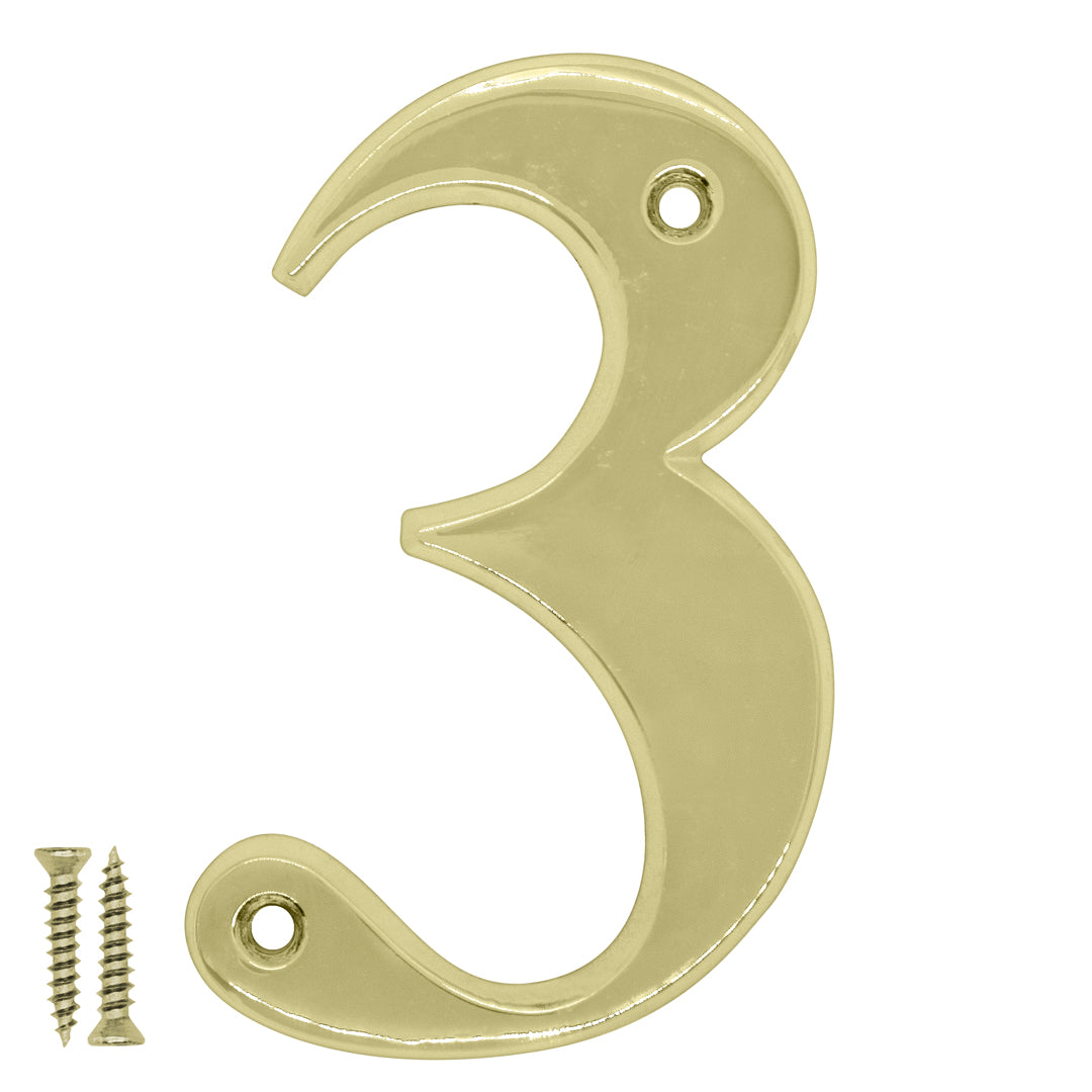 Radius Number 3 Polished Brass - Door Letter Dynamite Hardware