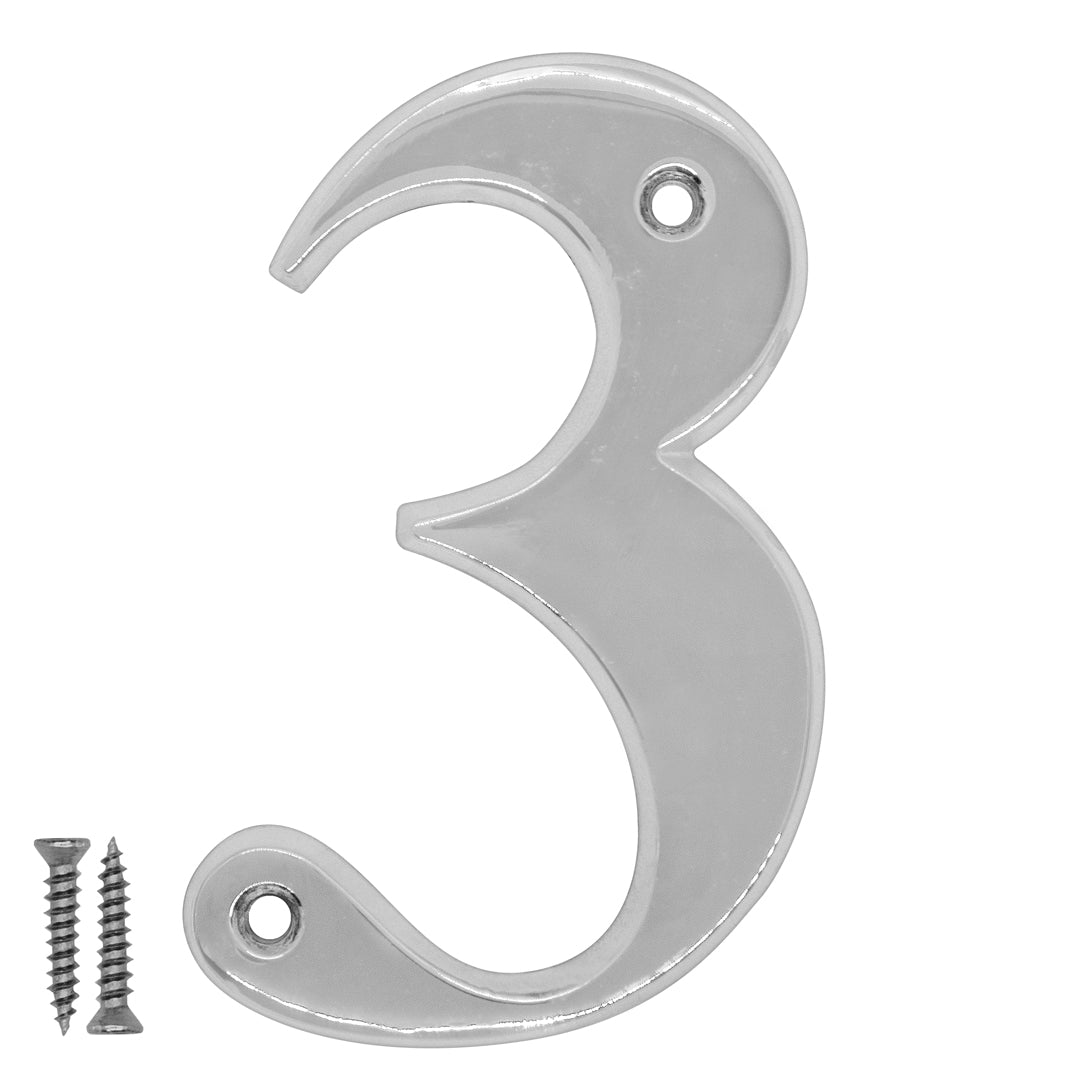 Radius Number 3 Polished Chrome - Door Letter Dynamite Hardware