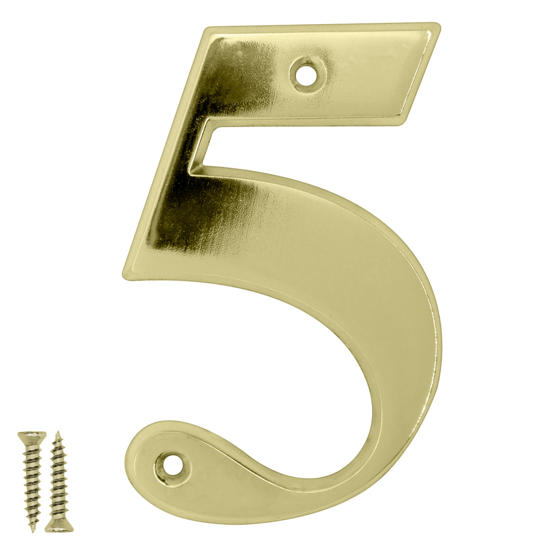 Radius Number 5 Polished Brass - Door Letter Dynamite Hardware