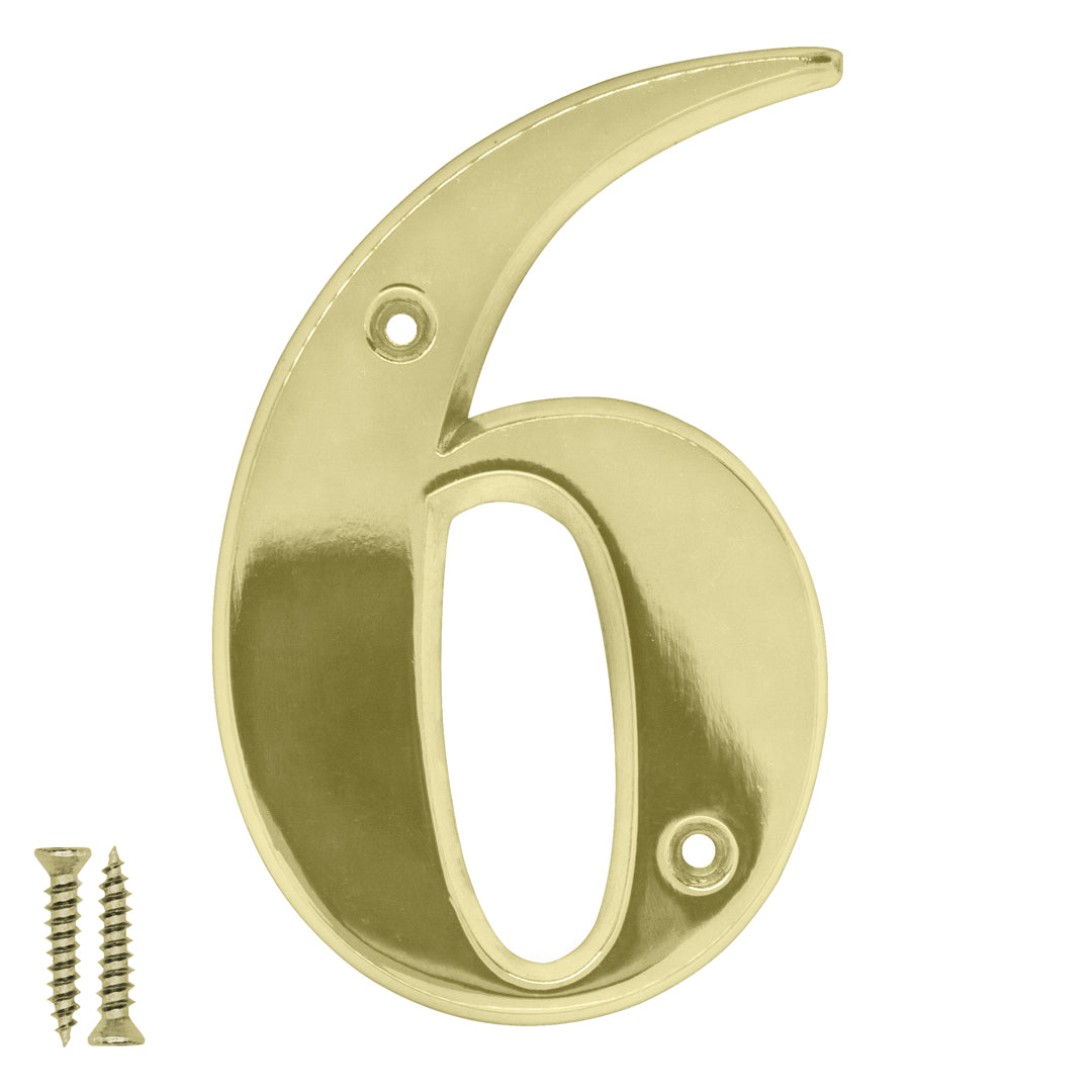 Radius Number 6 Polished Brass - Door Letter Dynamite Hardware