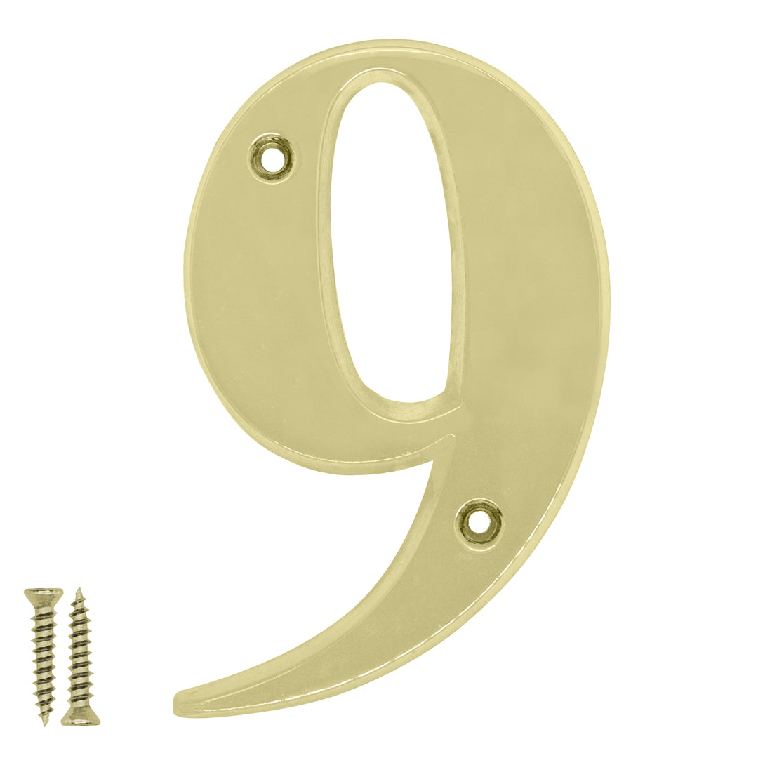 Radius Number 9 Polished Brass - Door Letter Dynamite Hardware