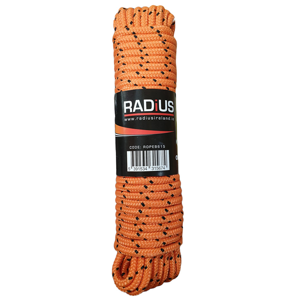 Radius 6mm Braided Rope 15M Orange/Black