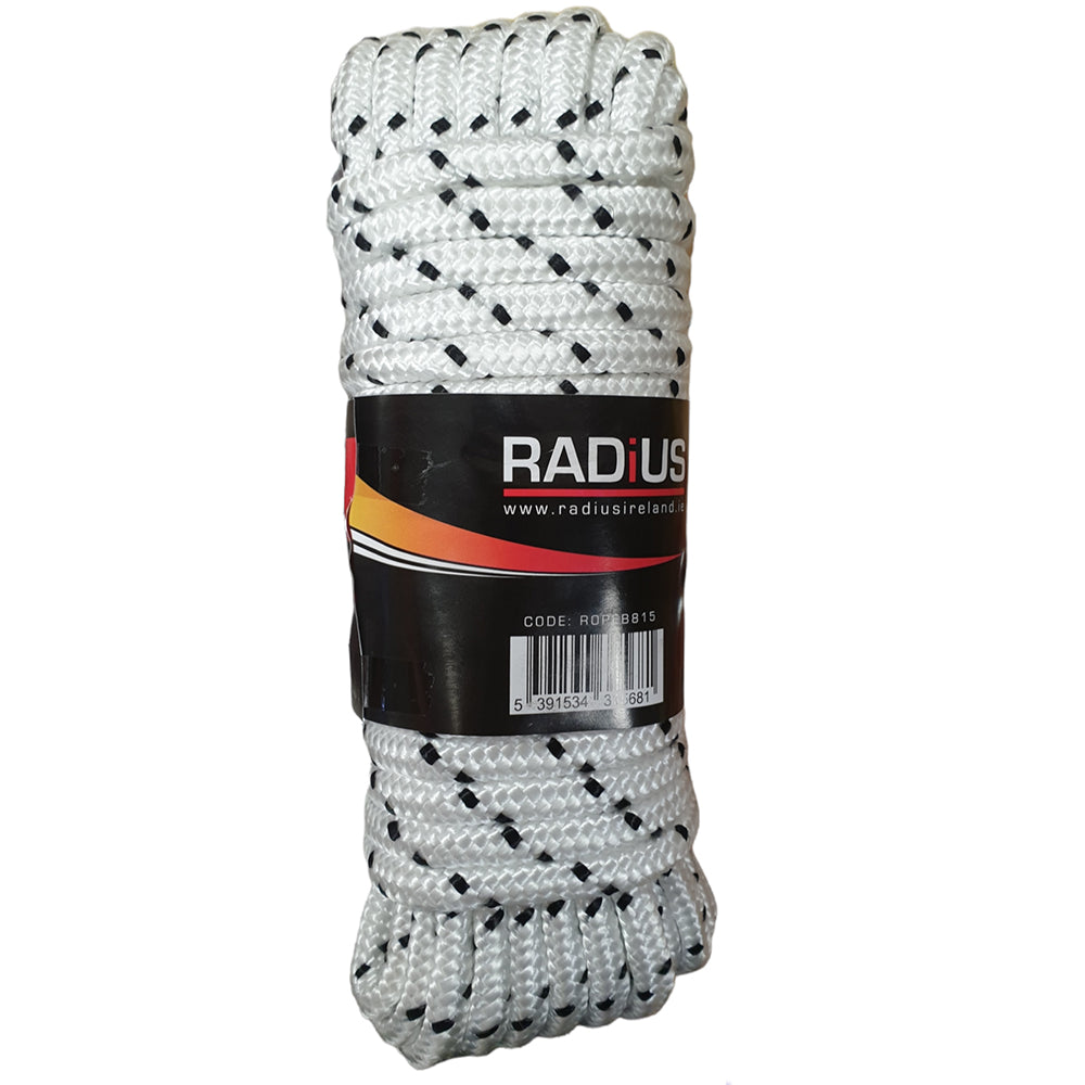 Radius 8mm Braided Rope 15M White/Black - Rope & Line Dynamite Hardware