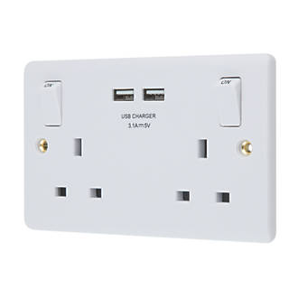 Sasta 2 Gang Switched Socket White 3.1 Usb - Electrical Dynamite Hardware