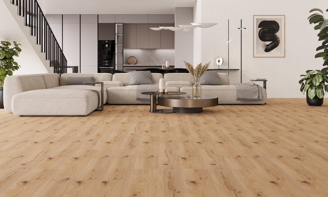 Derin Oak Aqua 12mm AC5 Laminate Flooring installed in a room