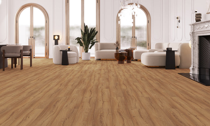 Poznan Oak Aqua 12mm AC5 Laminate Flooring installed in a room