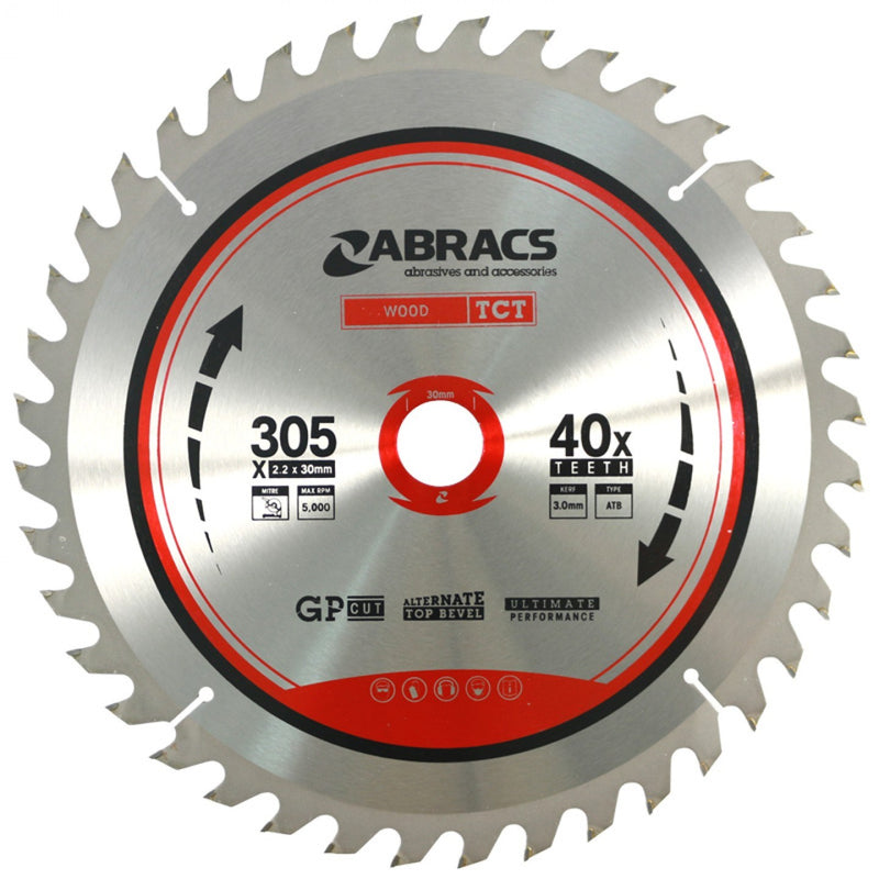 Abracs TCT Blade 305mm X 30mm X 40 Tooth Wood - TCT Blades Dynamite Hardware