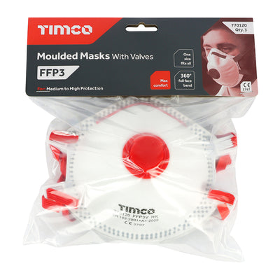 FFP3 Moulded Masks with Valve One Size 3 pack - Dynamite Hardware