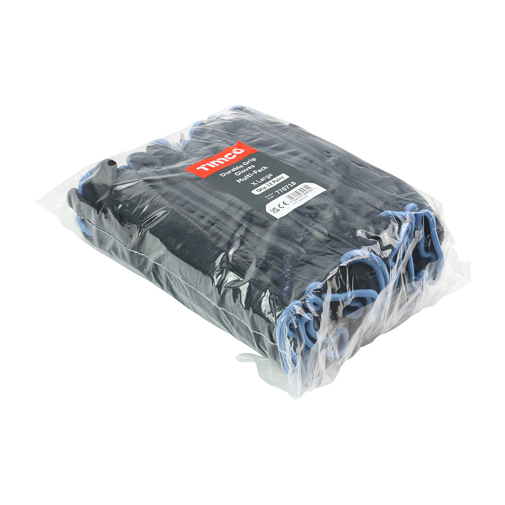 Durable Grip Gloves - PU Coated Polyester - Multi Pack X Large - Dynamite Hardware