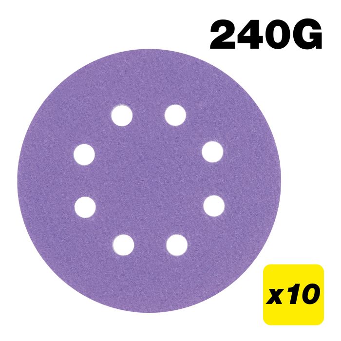 AB/125/240A - 125mm 240G Random Orbital Sanding Disc, 10 Pack