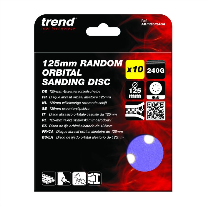 AB/125/240A - 125mm 240G Random Orbital Sanding Disc, 10 Pack