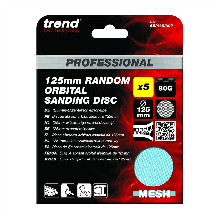 TREND - AB/125/80P - 125mm 80G Pro Mesh Random Orbital Sanding Disc, 5 Pack