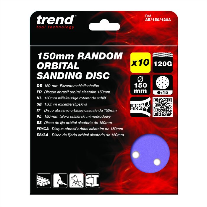TREND - AB/150/120A - 150mm 120G Random Orbital Sanding Disc, 10 Pack