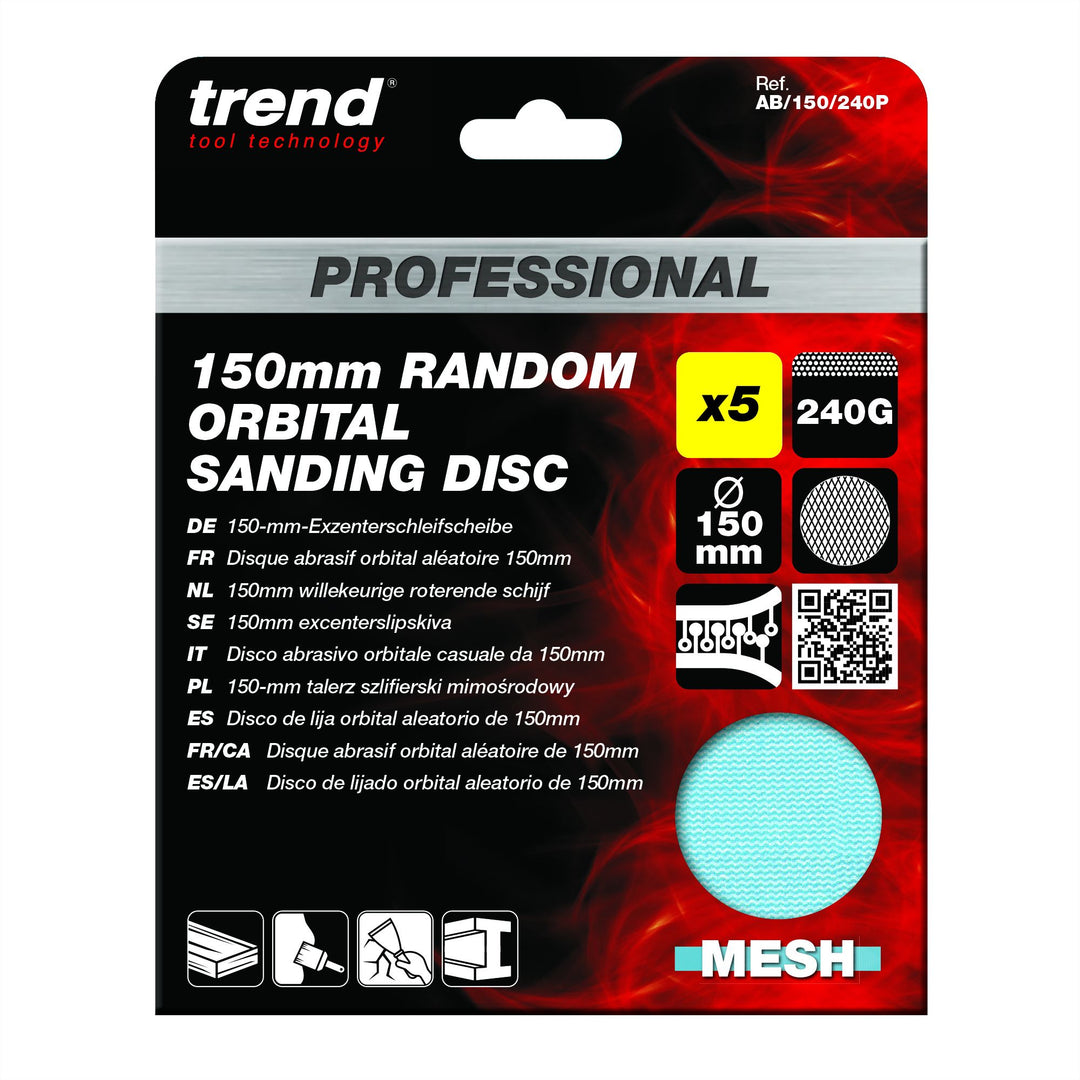 TREND - Rou 150mm 240G Pro Mesh Random Orbital Sanding Disc, 5