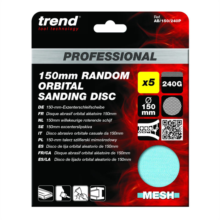 TREND - Rou 150mm 240G Pro Mesh Random Orbital Sanding Disc, 5