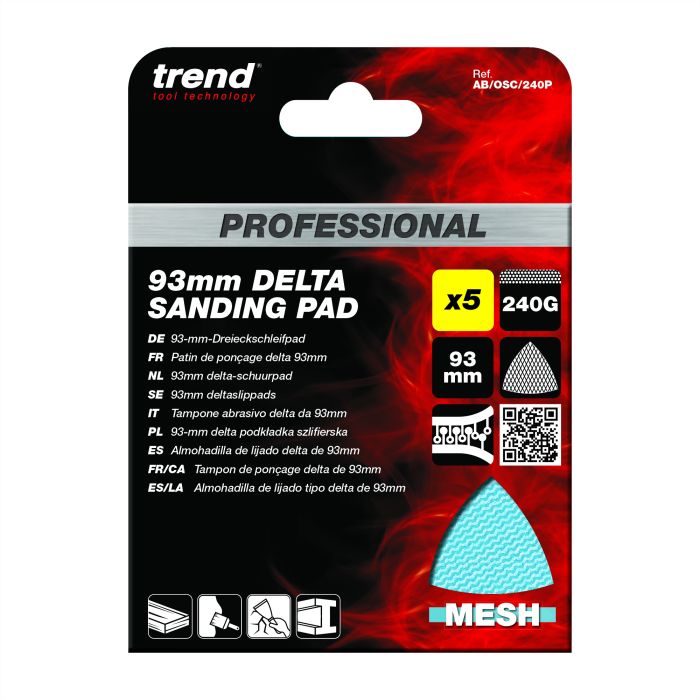 TREND - 93 x 93mm 240G Pro Mesh Delta Sanding Pad, 5 Pack