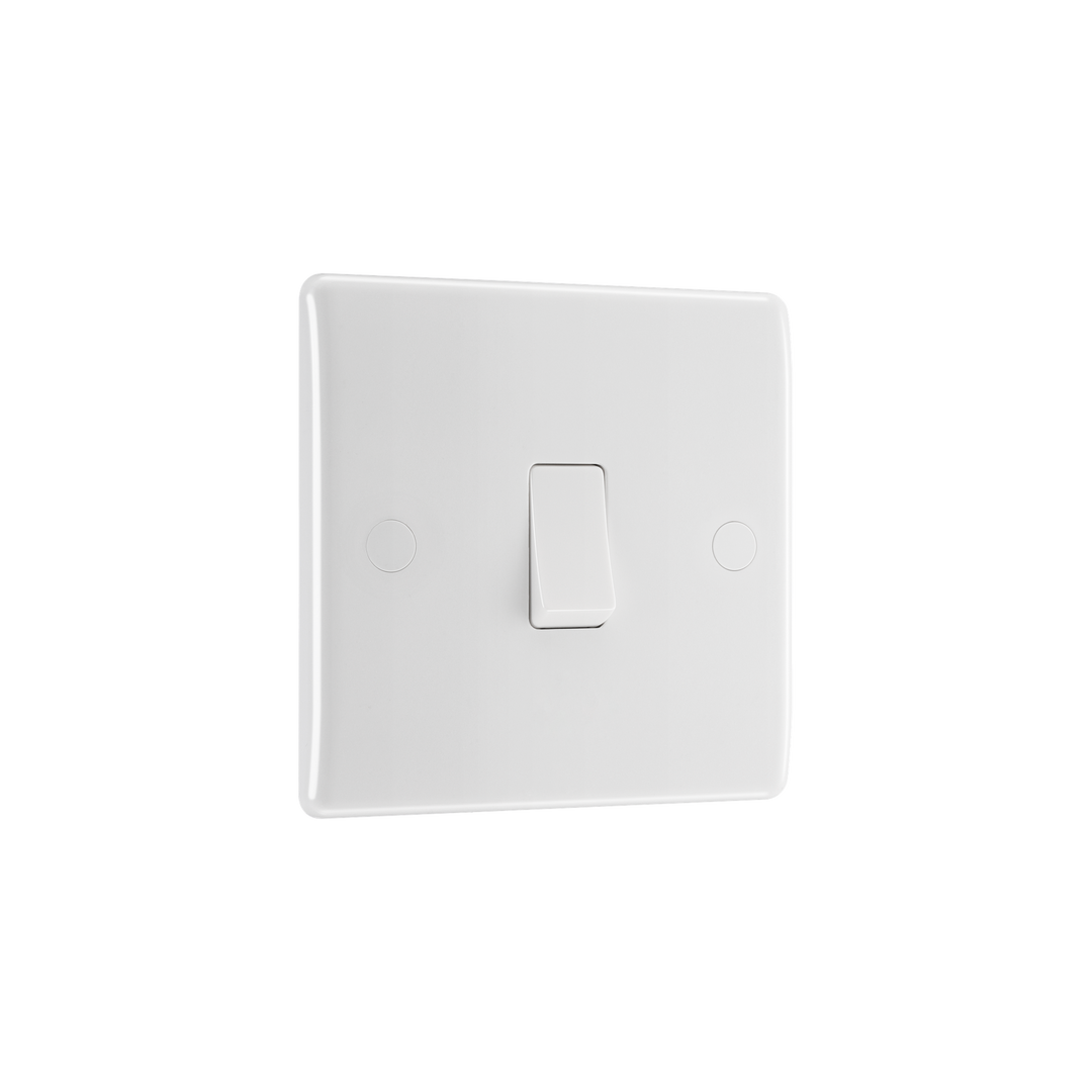 Light Switch 1 Gang 1 Way – Rounded Edge White – BG 811-02 angled view