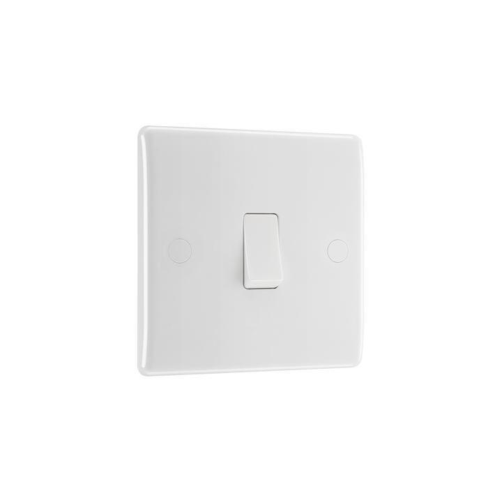 Light Switch 1 Gang 1 Way – Rounded Edge White – BG 811-02 angled view
