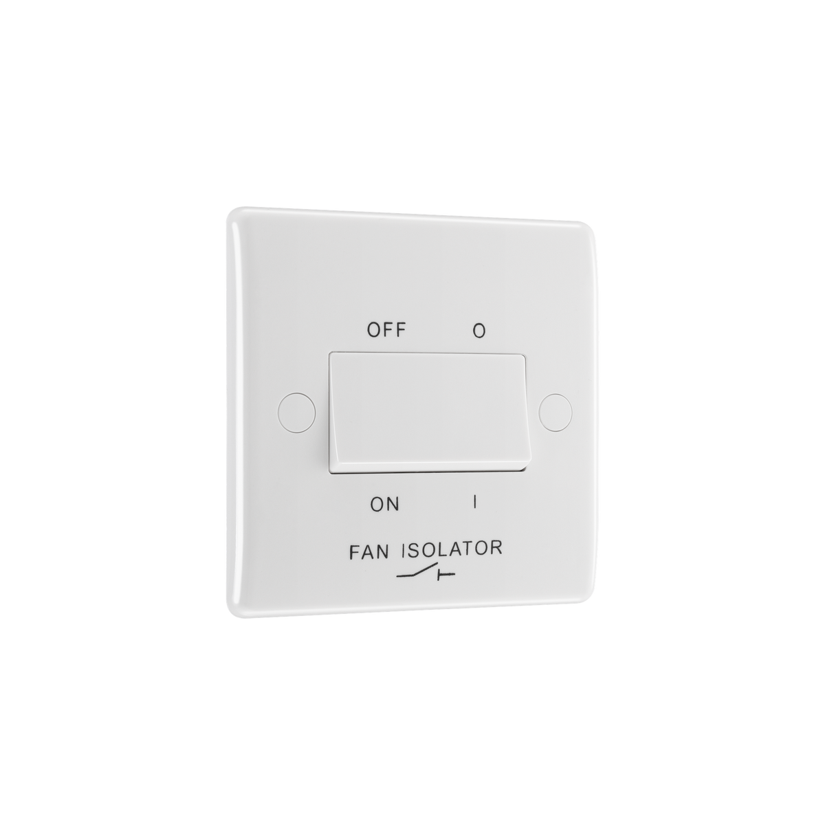 10AX Triple Pole Fan Isolator Switch – Rounded Edge White – BG 815-01 angled view