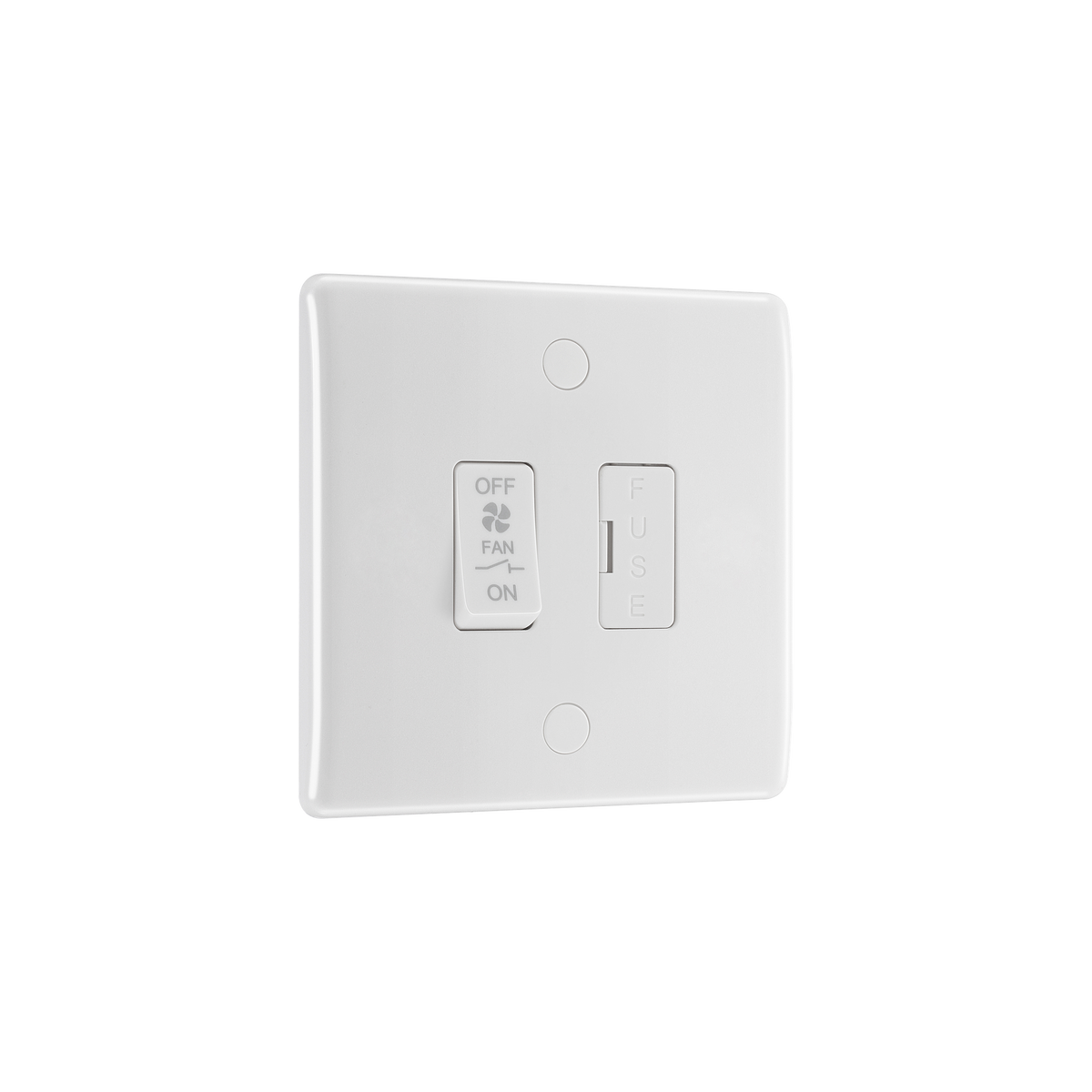 10A Triple Pole Fused Fan Isolator Switch – Rounded Edge White – BG 815F-01 angled view