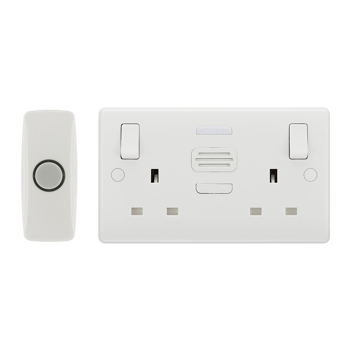 Double Switched Socket 13A with Door Chime – Rounded Edge White – BG 822BELL-01 front view