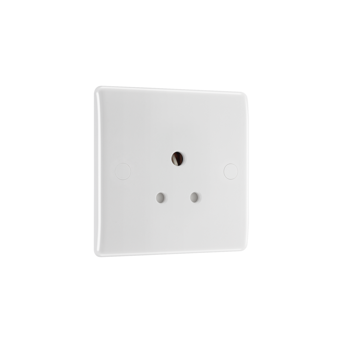 5A Single Round Pin Unswitched Socket – Rounded Edge White – BG 829-01 angled view
