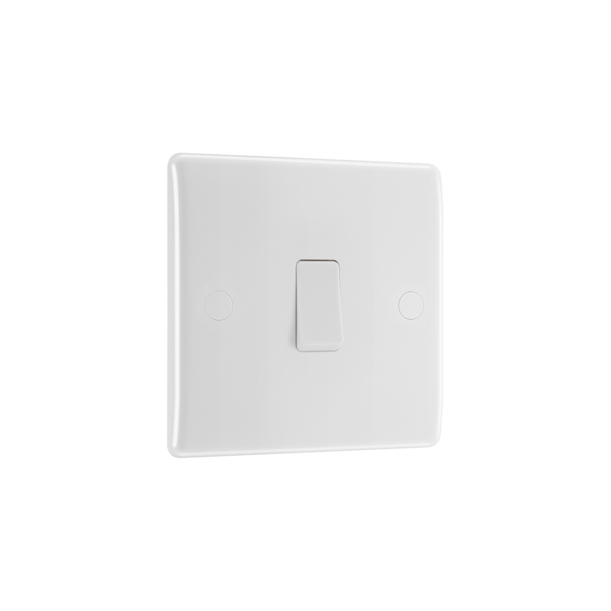 20A Double Pole Switch – Rounded Edge White – BG 830-01 angled view