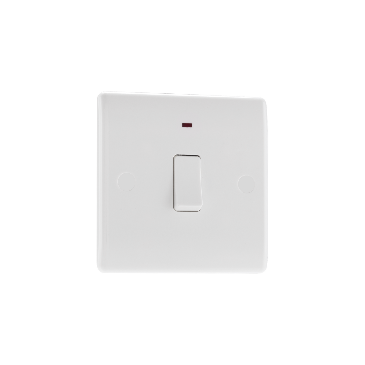 20A Double Pole Switch with LED Indicator – Rounded Edge White – BG 831-01 angled view