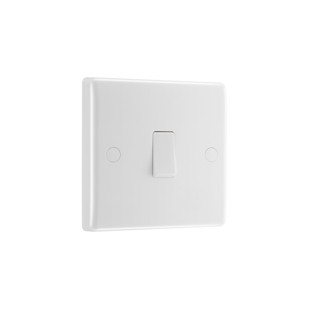 20A Single Switch with Flex Outlet – Rounded Edge White – BG 832-01 angled view