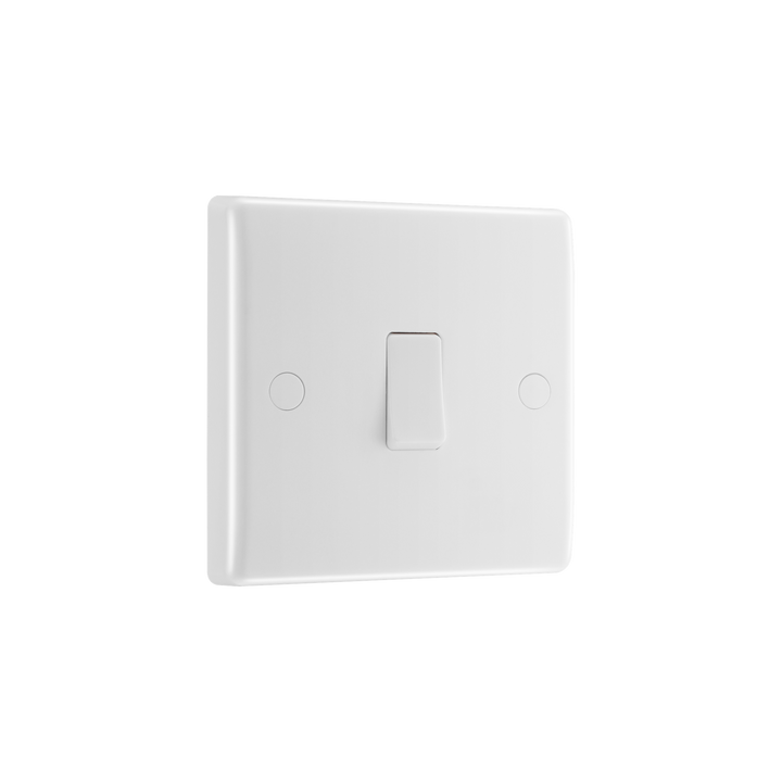 20A Single Switch with Flex Outlet – Rounded Edge White – BG 832-01 angled view