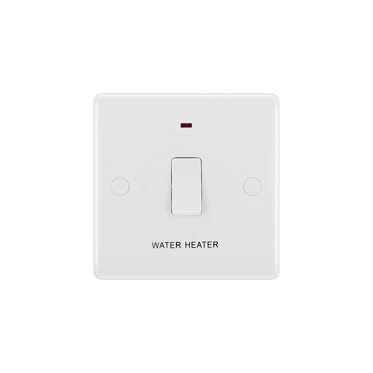 20A Double Pole Water Heater Switch with LED Indicator & Flex Outlet – Rounded Edge White – BG 833WH-01 front view