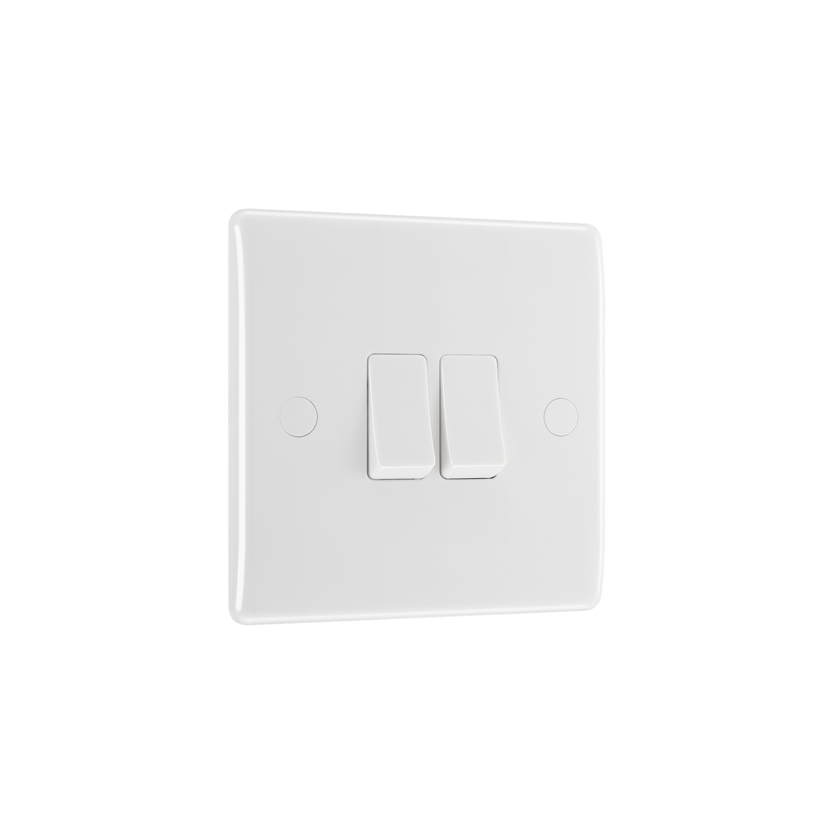 Light Switch 2 Gang 2 Way – Rounded Edge White – BG 842-02 angled view