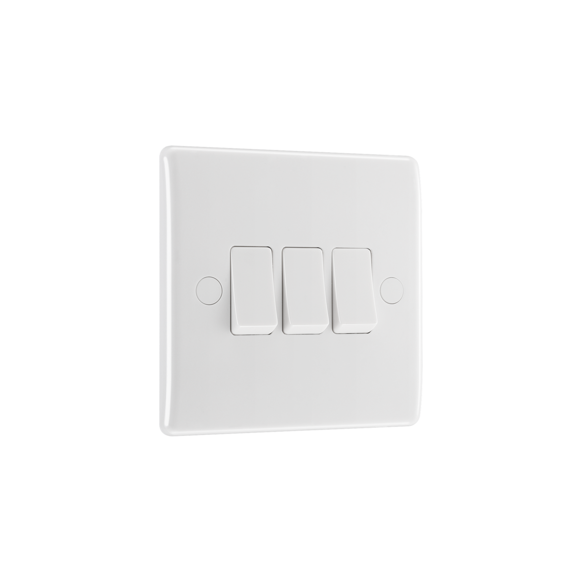 Light Switch 3 Gang 2 Way – Rounded Edge White – BG 843-02 angled view
