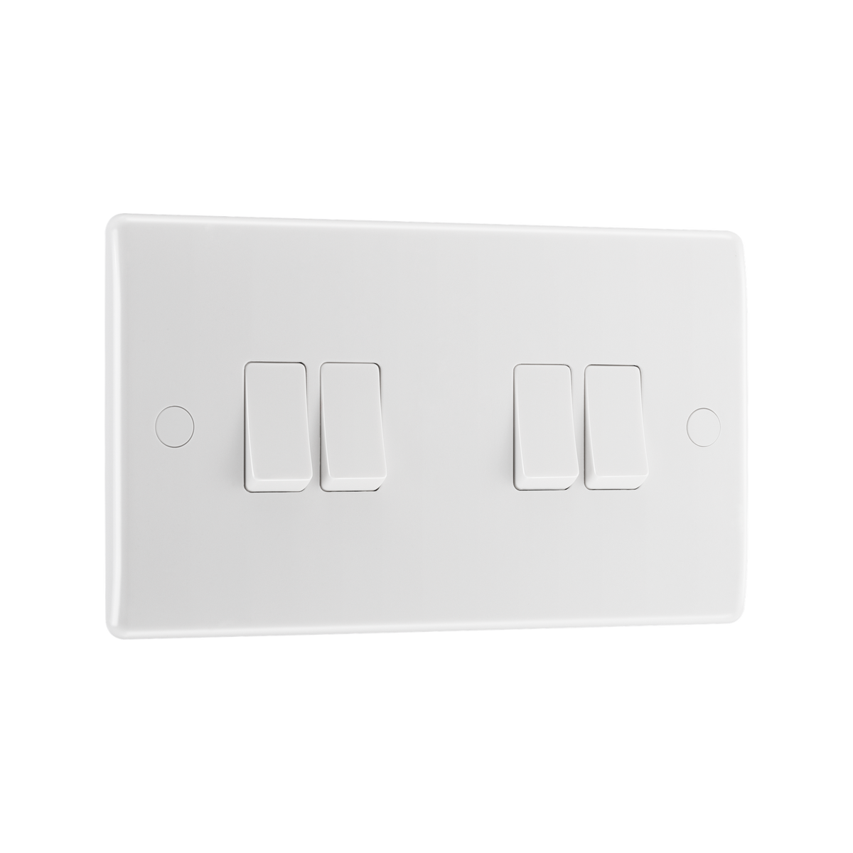 Light Switch 4 Gang 2 Way – Rounded Edge White – BG 844-02 angled view