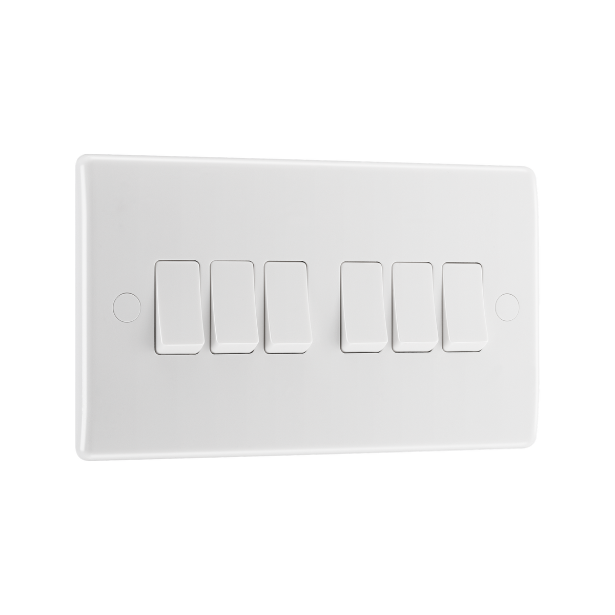 Light Switch 6 Gang 2 Way – Rounded Edge White – BG 846-02 angled view