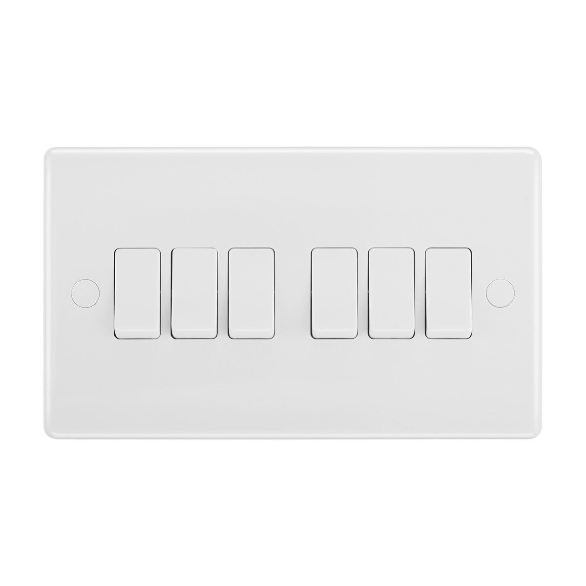 Light Switch 6 Gang 2 Way – Rounded Edge White – BG 846-02 front view