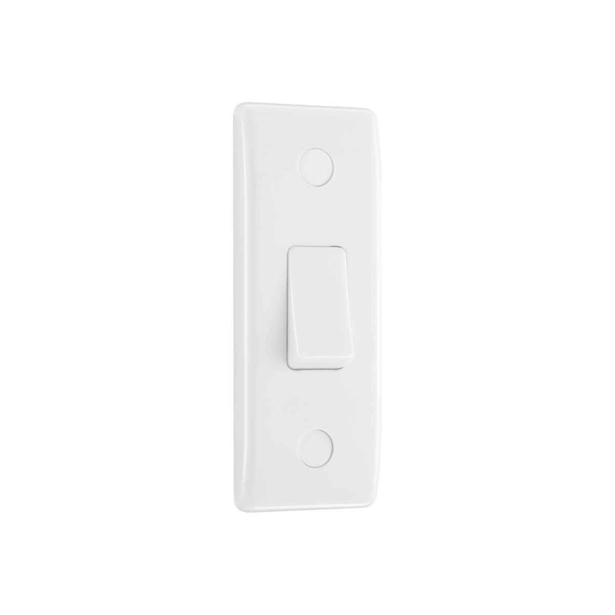 20A 16AX Single Architrave Switch 2 Way – Rounded Edge White – BG 847-01 angled view