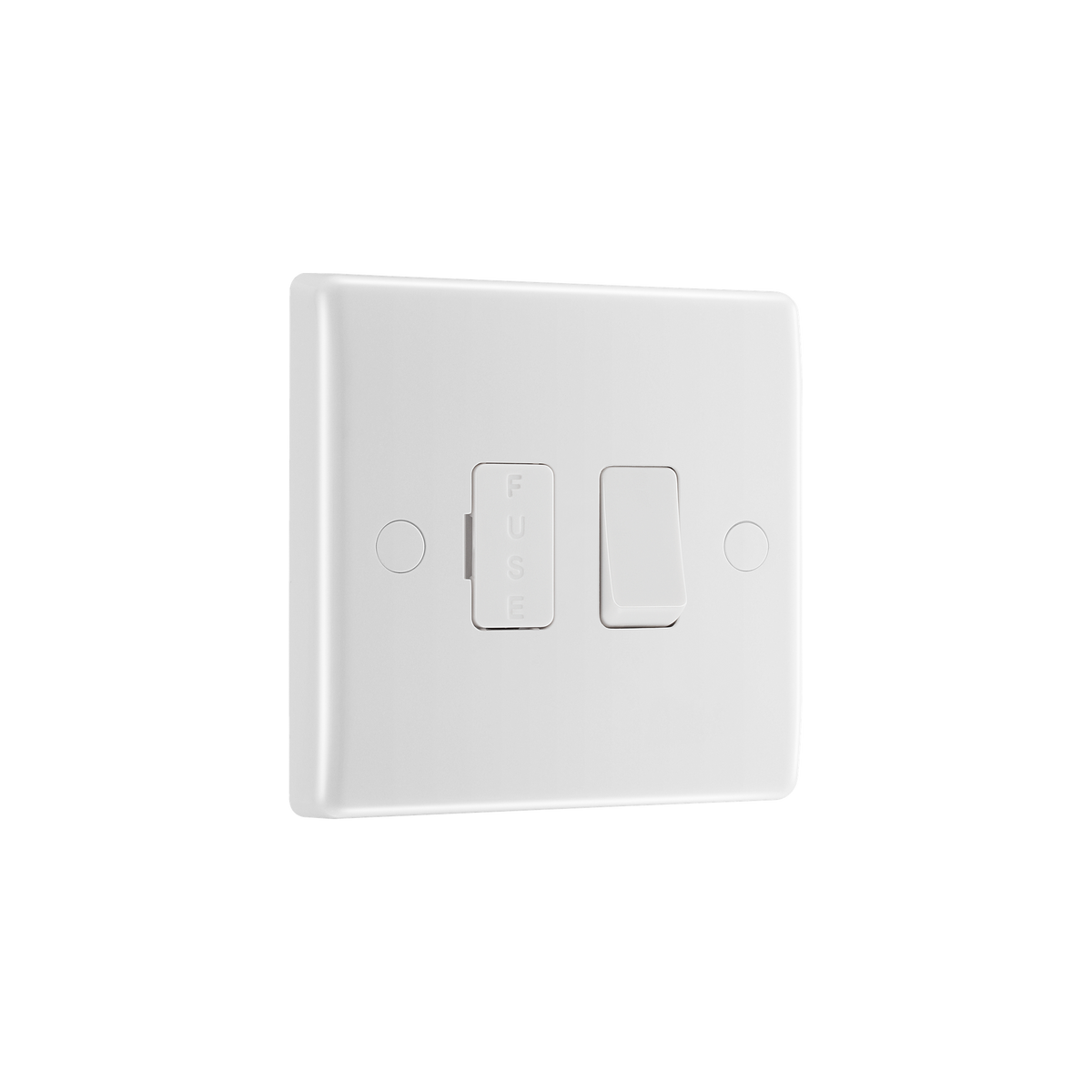 Switched Fused Connection Unit 13A with Flex Outlet – Rounded Edge White – BG 851-01 angled view