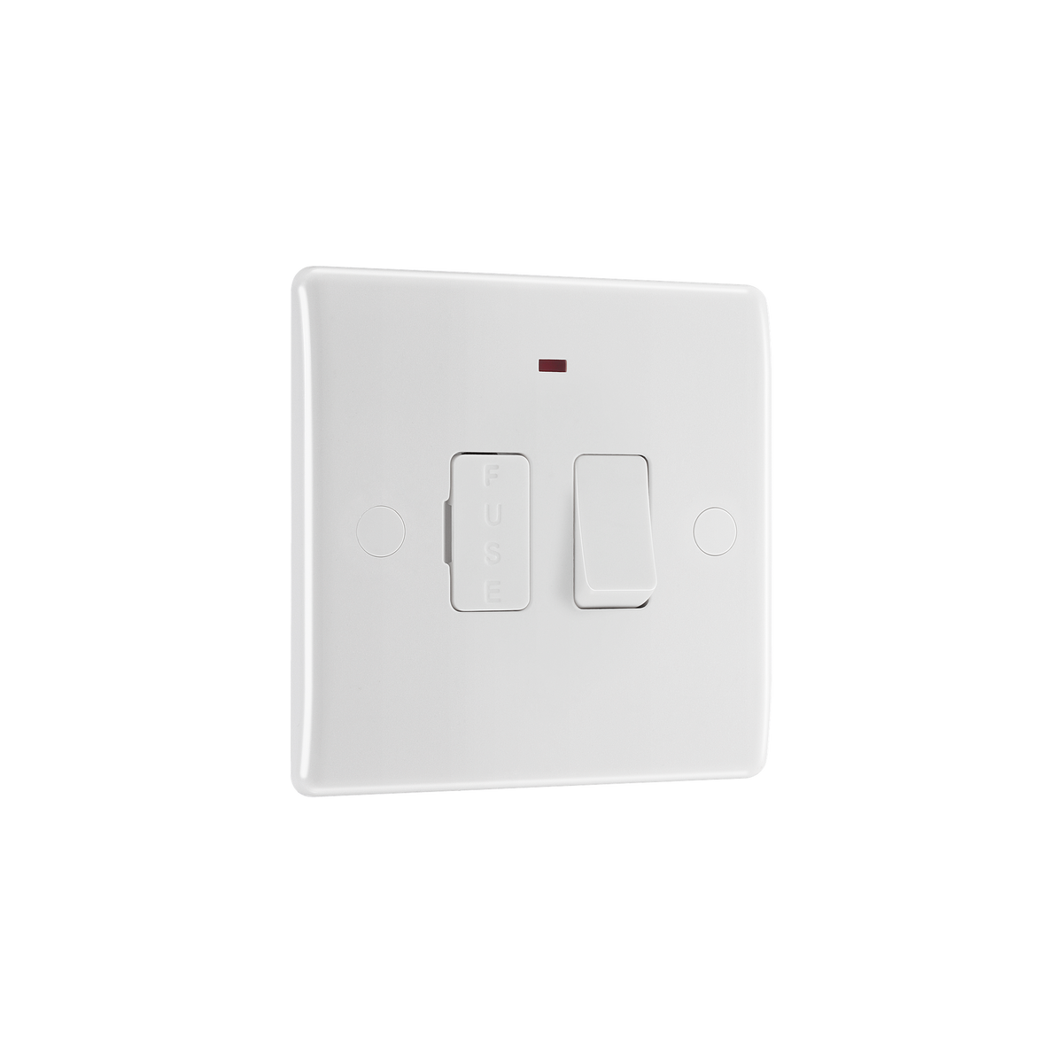 Switched Fused Connection Unit 13A with LED Indicator – Rounded Edge White – BG 852-01 angled view